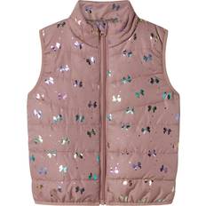 Pink Polstrede veste Børnetøj Name It Vest NMFMYLANE Woodrose Med Sløfer - Gammelrosa/Sølv