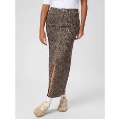 Multifarvet Nederdele Kaffe Denim Nederdel Med Høj Talje Og Frontslids - Feather Gray/Black