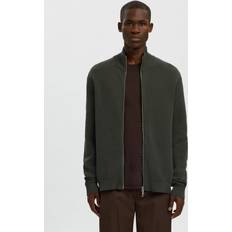 Økologiske Trøjer Selected SLHDane LS Knit Structure Full Zip Høj Hals Med Lynlås - Mørkegrøn