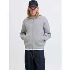 Oversize Tröjor Jack & Jones Hoodie Gråmelerad Huvtröja Scubaliknande Tyg Grå
