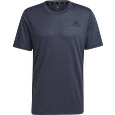 Adidas Natural T-shirts adidas Solid Logo Print Quick-Dry Crew Neck T-Shirt - Navy
