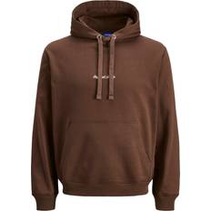 Men Jumpers Jack & Jones Oversize Hoodie Embroidered Logo Brown