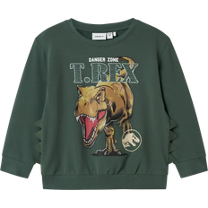 Grøn Sweatshirts Børnetøj Name It Nmmjaba Jurassic Nreg Sweatshirt - Oliven/Mørkegrøn/Grenadine/Hvid