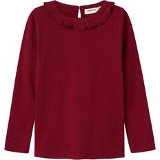 Bluser & Tunikaer Børnetøj på tilbud Lil'Atelier NMFRachel Nim LS Slim Top Bluse - Red Dahlia
