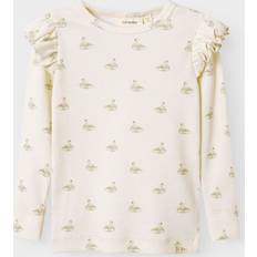 Pink Bluser & Tunikaer Børnetøj Name It Bluser T-Shirts NMFGAVO Eko Slim Top Noos - Pastel Parchment/Swa