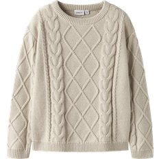 Økologisk bomuld Striktrøjer Børnetøj Name It NmmLyle Peyote Bluse Kabel Striktrøje - Beige