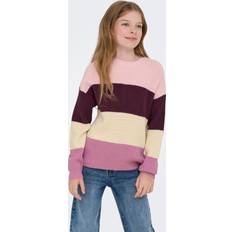 L Striktrøjer Børnetøj Only Kids Kogsandy L S Pullover Knt Noos - Creme/Lilla/Brombær/Pastellilla