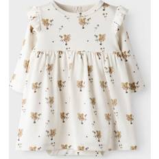 Name It Ensfarvet Kjoler Name It Lil Atelier Coconut Milk Nbflayo Enk Ls Body Kjole - Brun/Gul/Hvid