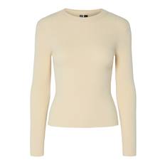 Pieces Pullover Ribbed Knitted Top - Cream - White