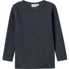 Drenge - Lange ærmer T-shirts Børnetøj Name It Nmnwax Wool RIB LS Top Noos T-shirt - Marin