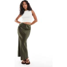 New Look Kakifarvet Midinederdel Satin - Grøn