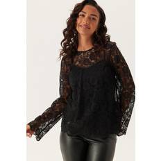 Slim Bluser Pieces Olline Lace O-Neck Top Bluse - Black