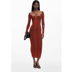 Midiklänningar - Orange Desigual Variegated Rib Long Sleeve Knit Dress - Dark Red