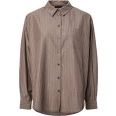 Pieces Pcemmy LS Loose Shirt WVN D2D Långärmade Skjortor - Chicory Coffee/Java/White