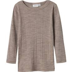 Uld T-shirts Name It Nmmwang Uld Needle Ls Top Solid Noos - Beige