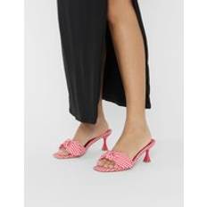 Syntet Pumps Public Desire Gingham Bow Mule Square Toe Mid Heels - Red