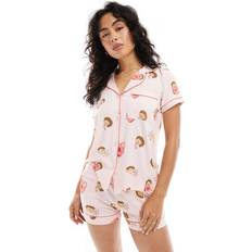 Kort Igelkottsmönstrad Pyjamas Med Korta Ärmar Och Platt - Rosa