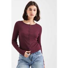 New Look Clothing New Look Crew Neck Cardigan - Burgundy