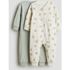 Lynlås Pyjamasser H&M Baby 2-Pak Mønstret Natdragt Bomuld - Lysegrøn