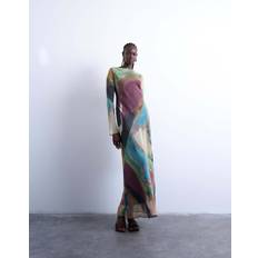 Topshop Slash Neck Chiffon Maxi Dress Abstract Print - Multi