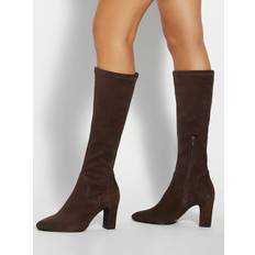 Microfiber Boots Dune London Simple Microfibre Almond Toe Block Heel Boots - Brown