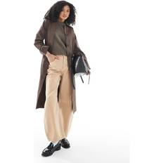 Women Coats New Look Contrast Collar Trench Coat - Dark Brown