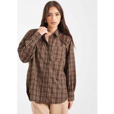 Women Shirts New Look Check Long Sleeve Shirt Plus Size - Brown