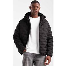 Hooded Quilted Jacket Textured Puffer Coat - Black