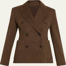 Women Blazers on sale Max Mara Zulma Plaid Cotton Wool Double-Breasted Jacket - Brown