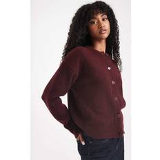 Women Tops New Look Crew Neck Button Down Cardigan - Burgundy