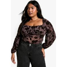 Florals - Women Shapewear & Under Garments boohoo Plus Devore Ruched Bust Bodysuit - Brown