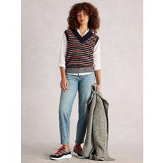 Stripes Tank Tops White Stuff Meg Striped V-Neck Wool Blend Tank - Navy