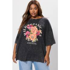 Florals - Women T-shirts Yours Acid Wash Floral Slogan T-Shirt - Grey