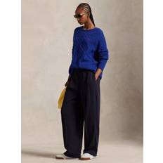 Polo Ralph Lauren Women Jumpers Polo Ralph Lauren Wool Crew Neck Sweater Embroidered Cable-knit - Blue