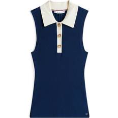 Tommy Hilfiger Viskose Polotrøjer Tommy Hilfiger Ribbed Sleeveless Polo Shirt Mixed Knit - Navy