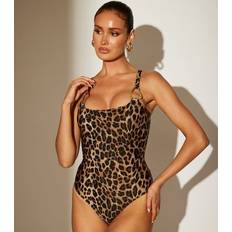 Swimsuits South Beach Crinkle Ring Detail Leopard Print Swimsuit - Leopard