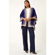 Stripes Outerwear Roman Longline Knit Poncho - Blue