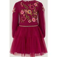 Monsoon Girls Embroidered Butterfly Disco Dress - Burgundy