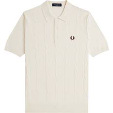 Fred Perry Breathable Polo Shirts Fred Perry Cable Knit Polo T Shirt - Ecru