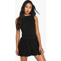 boohoo Womens Tailored Slash Neck Puff Ball Mini Dress - Black
