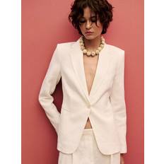 Dam - V-ringning Kavajer Mango Pure Linen Blazer Linen Suit Jacket - Off White