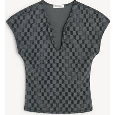 V-Neck Tank Tops By Malene Birger Venazia Sleeveless V-Neck Athletic Top - Monogram Black Grey