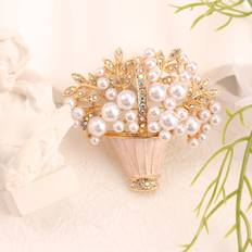 Pearl - Women Brooches Temu Vintage Alloy Pearl Basket Brooch Pin - Multicolor