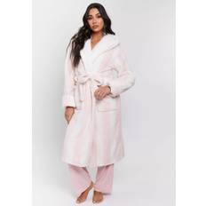 Pink - Women Robes Loungeable Chunky Sherpa Stripe Dressing Gown - Mink