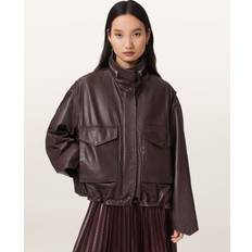 AllSaints Women Outerwear AllSaints Clay Leather Blend High Neck Zip Jacket - Oxblood Red