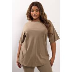 Brown - Women T-shirts Yours Curve Relaxed Longline Tshirt - Light Brown