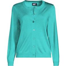 Breathable - Women Cardigans Lands' End Merino Crew Neck Cardigan - Aqua
