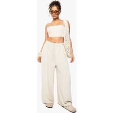 Men Trousers & Shorts boohoo Striped Linen Wide Leg Trouser - Beige