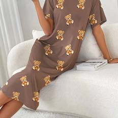 Brown Nightgowns Temu Women's Casual Short Sleeve Sleep Dress - Soft Stretchy Fabric