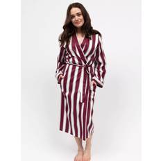 Red - Women Robes Cyberjammies Yasmin Ox Blood Stripe Printed Long Sleeve Dressing Gown - Red